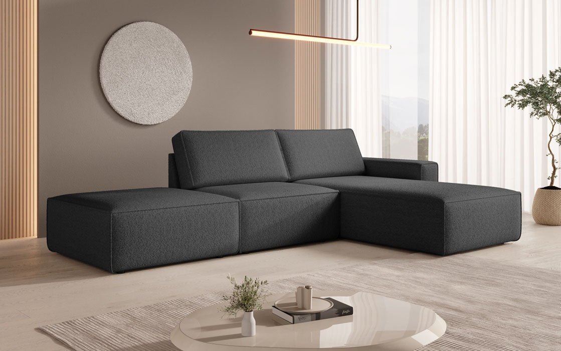 Modular corner sofa Yuma with bouclé side stool