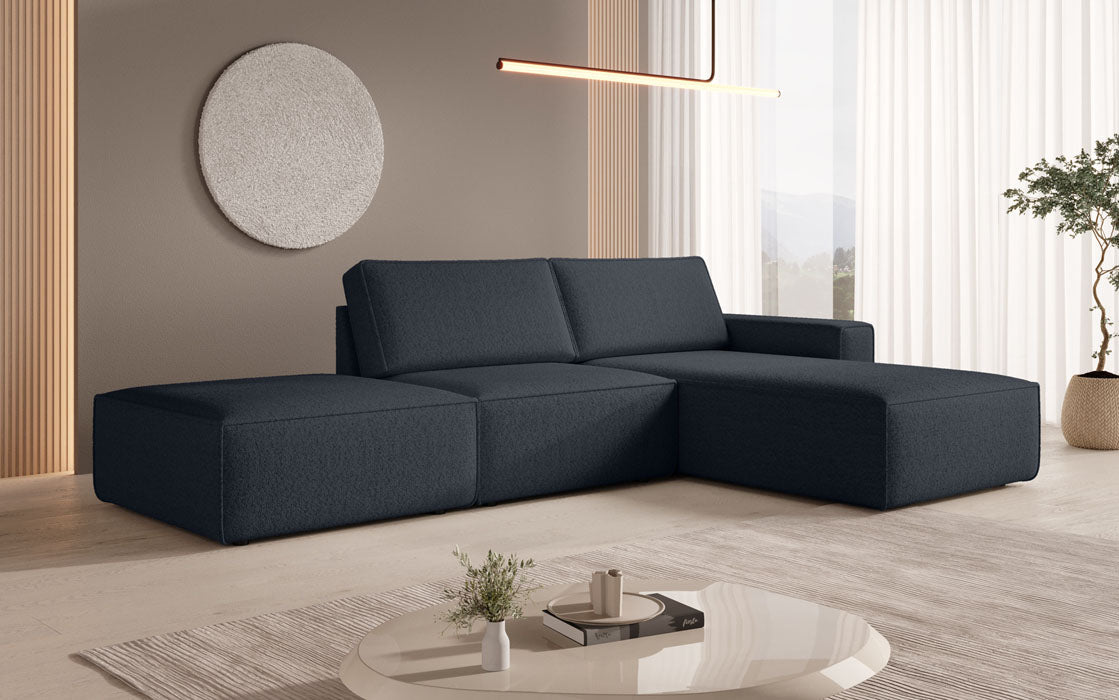Modular corner sofa Yuma with bouclé side stool