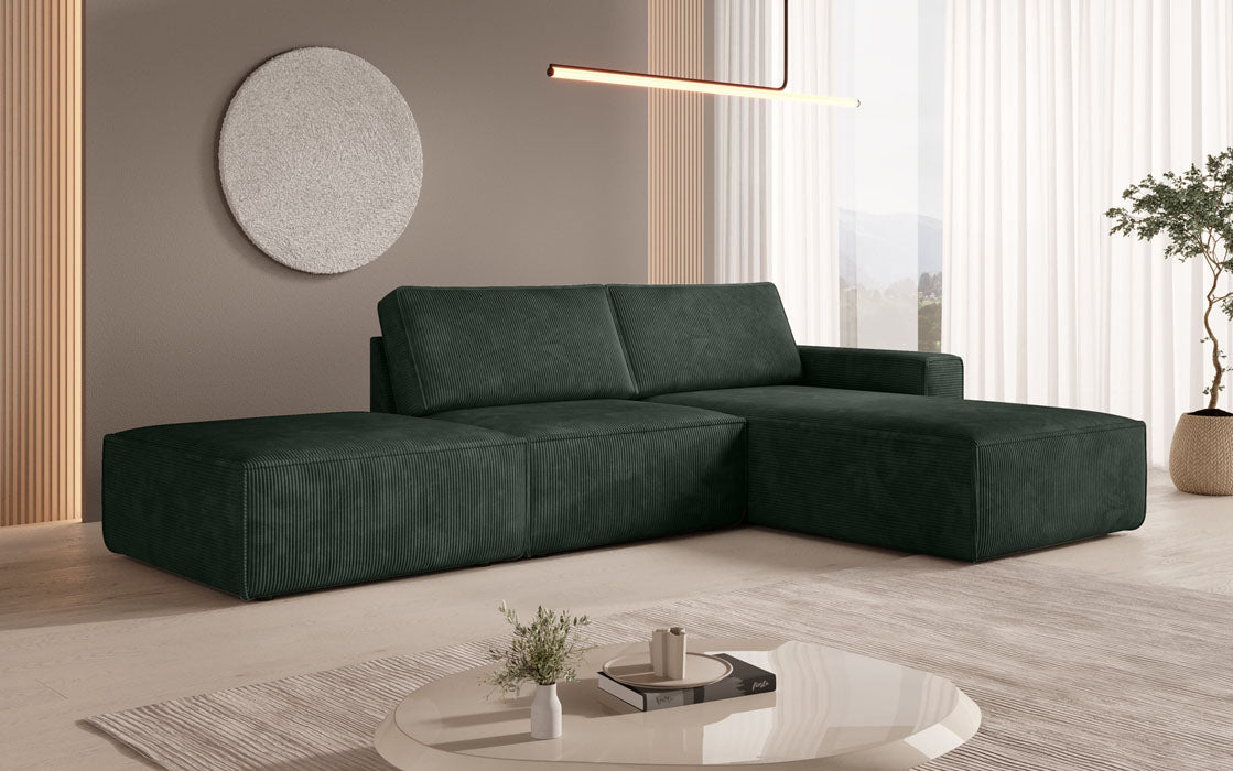 Modular corner sofa Yuma with corduroy side stool
