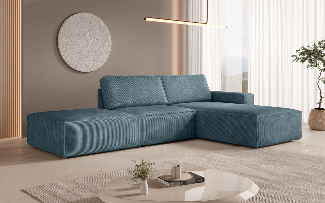Modular corner sofa Yuma with corduroy side stool