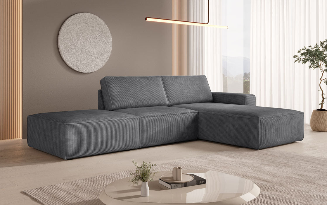 Modular corner sofa Yuma with corduroy side stool