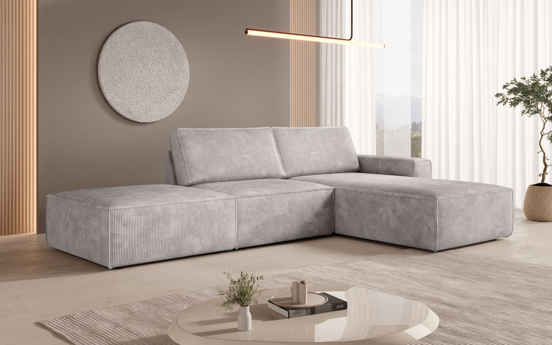 Modular corner sofa Yuma with corduroy side stool
