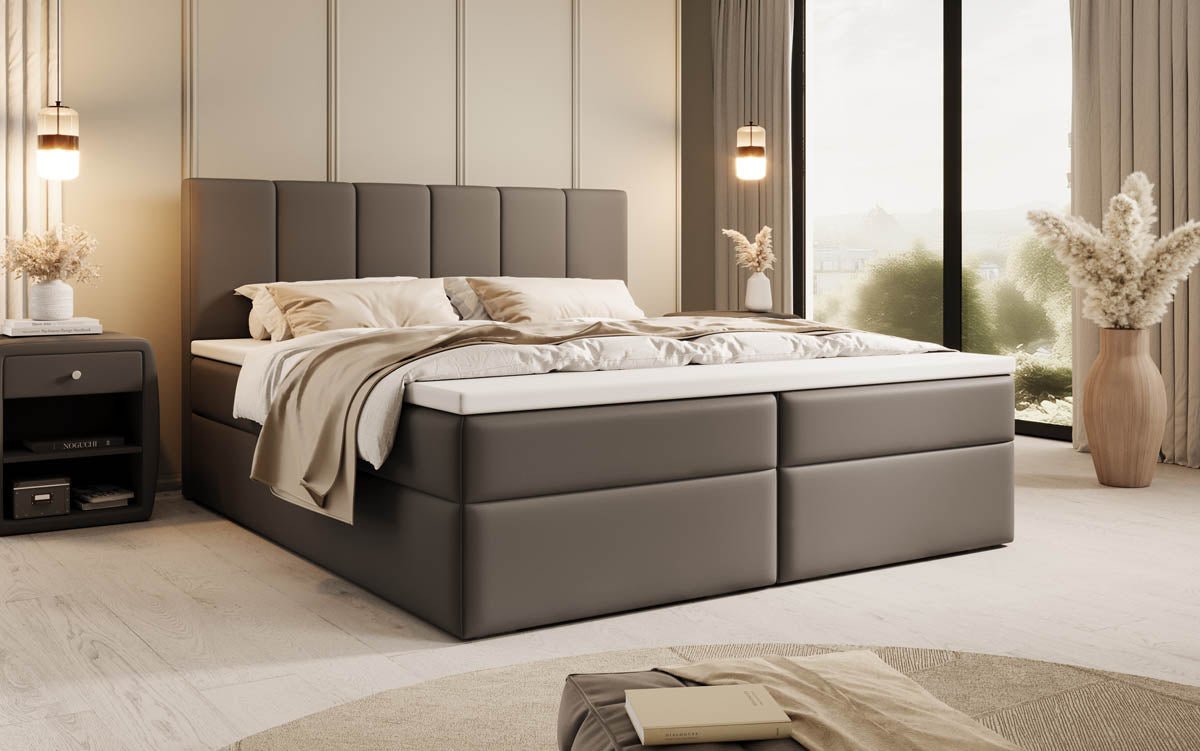 Aurelia Box Spring Bed in Faux Leather with Storage