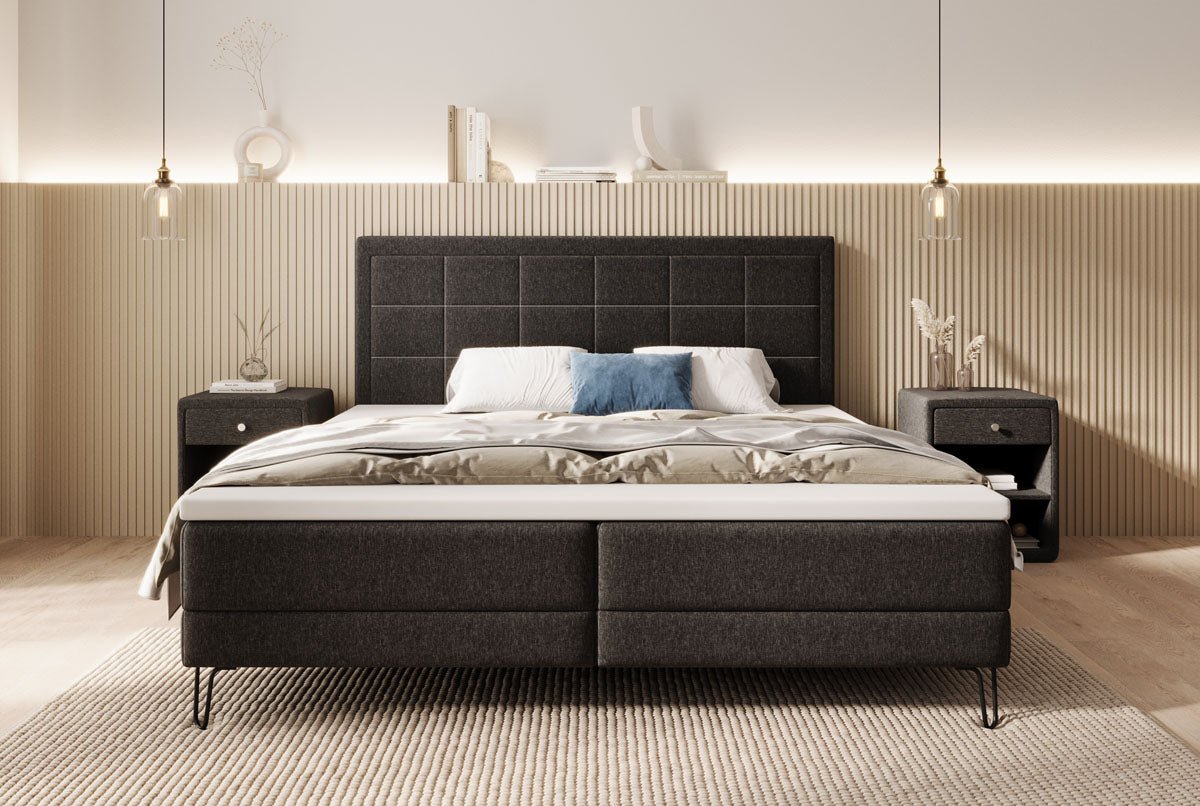 Mariella box spring bed with fabric legs