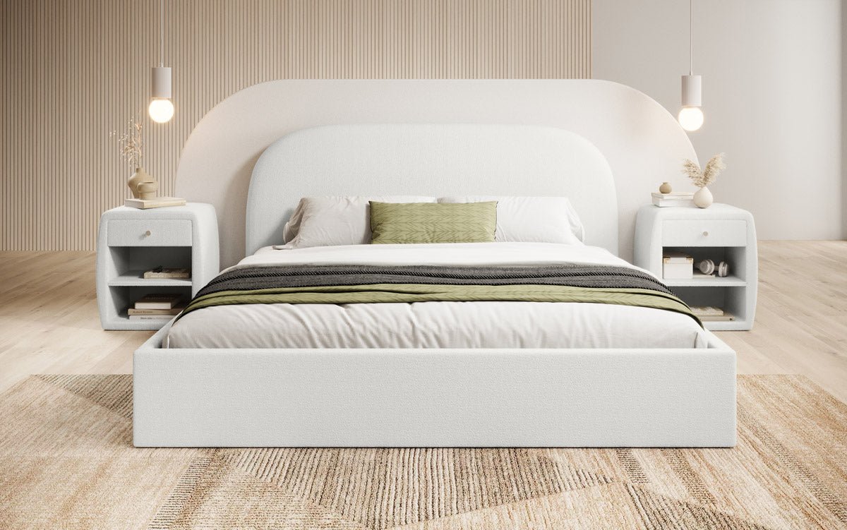 Designer Upholstered Bed Lorelei in Bouclé with Storage