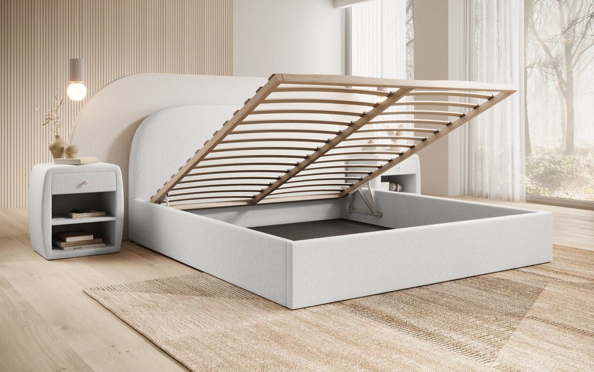 Designer Upholstered Bed Lorelei in Bouclé with Storage