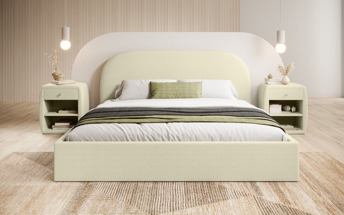 Designer Upholstered Bed Lorelei in Bouclé with Storage