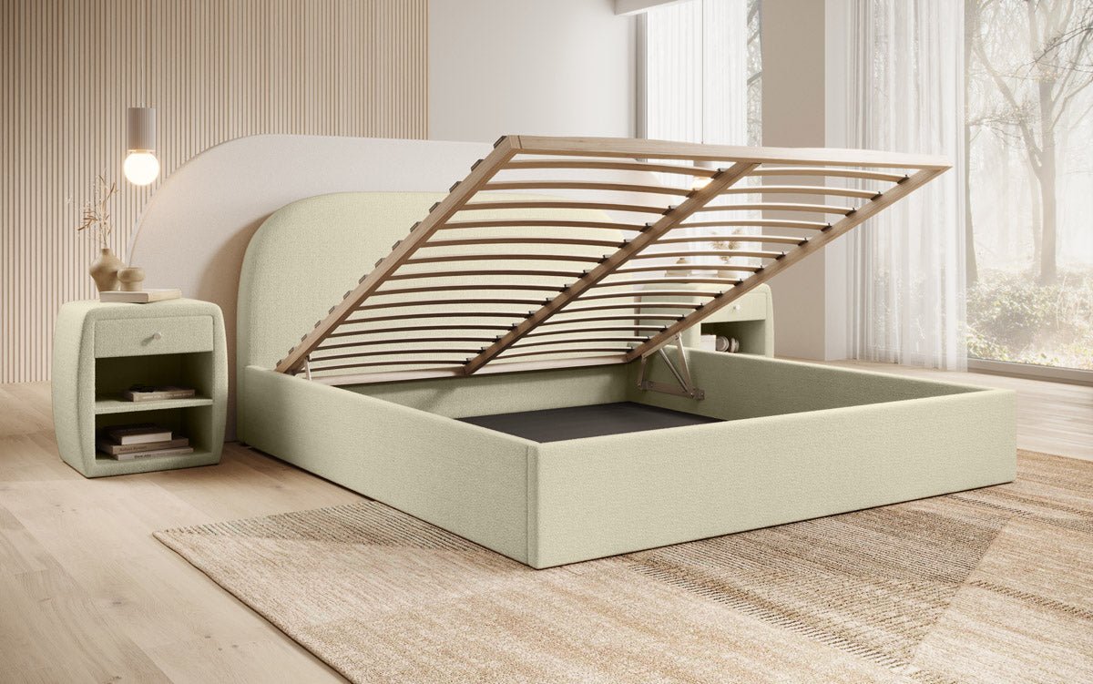 Designer Upholstered Bed Lorelei in Bouclé with Storage