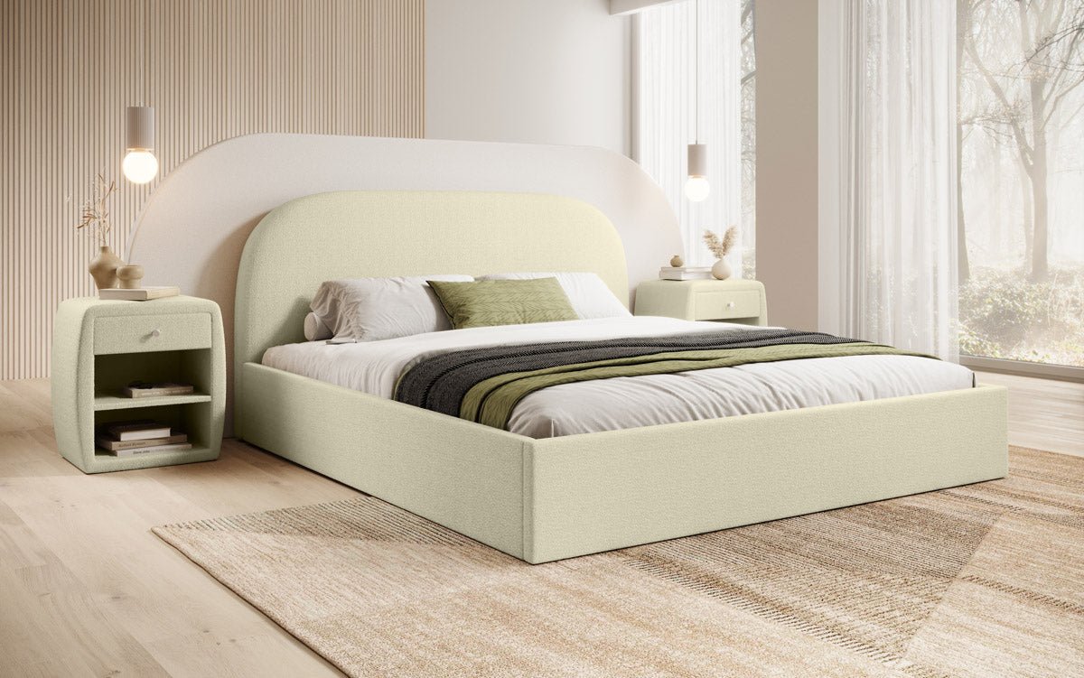 Designer Upholstered Bed Lorelei in Bouclé with Storage
