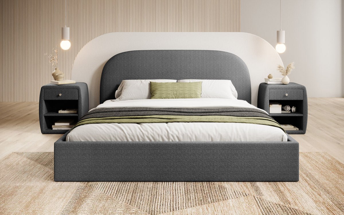 Designer Upholstered Bed Lorelei in Bouclé with Storage