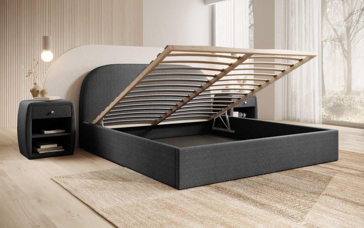Designer Upholstered Bed Lorelei in Bouclé with Storage