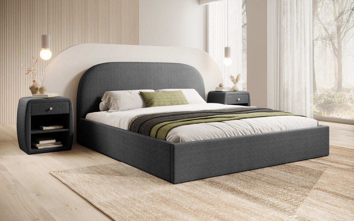 Designer Upholstered Bed Lorelei in Bouclé with Storage