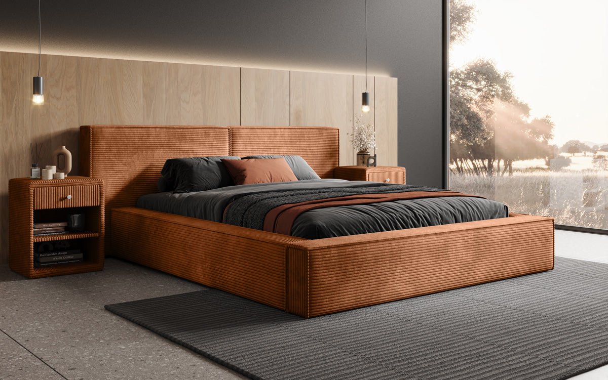 Designer Upholstered Bed Ophelia in Corduroy with Storage
