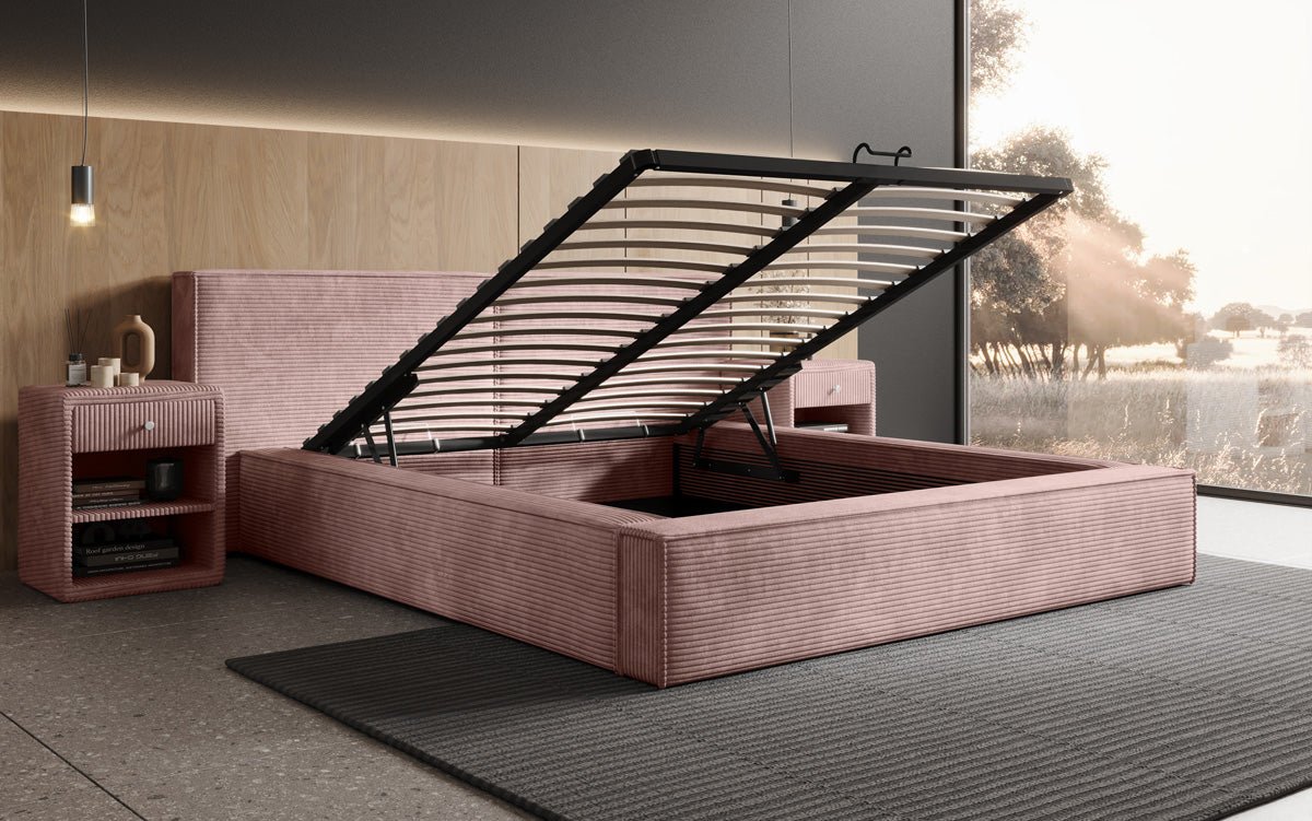 Designer Upholstered Bed Ophelia in Corduroy with Storage