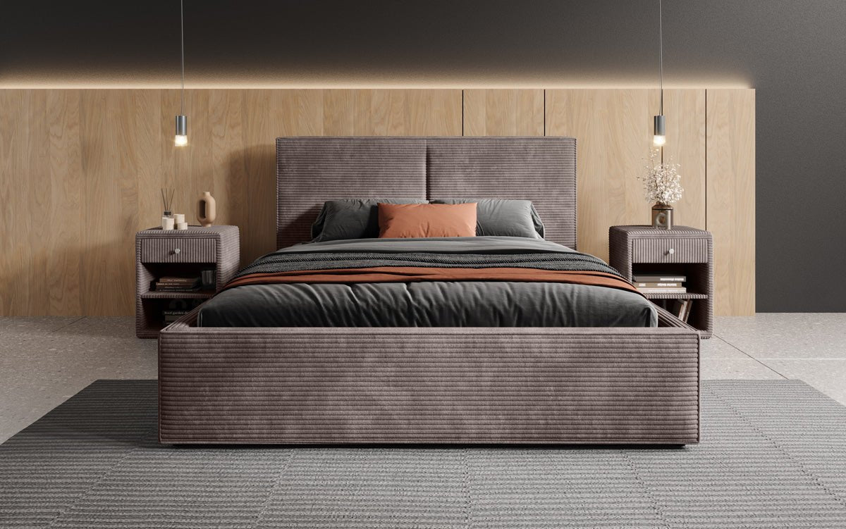 Designer upholstered bed Elara in corduroy with storage