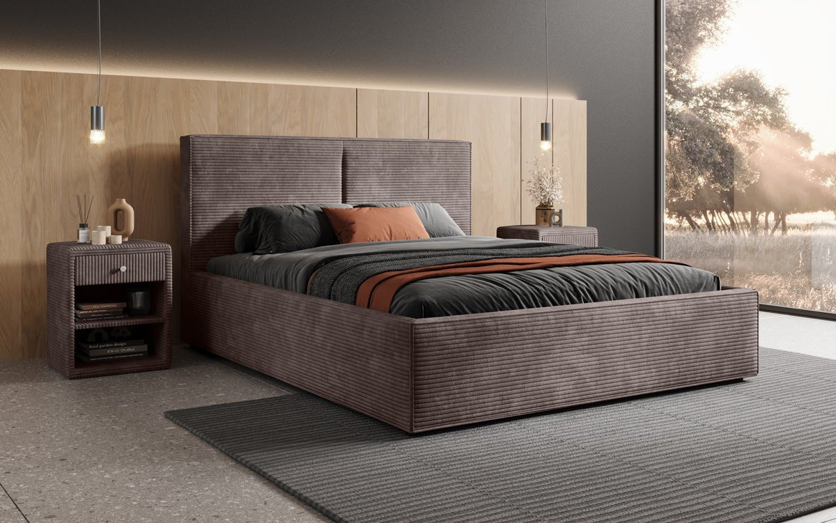 Designer upholstered bed Elara in corduroy with storage