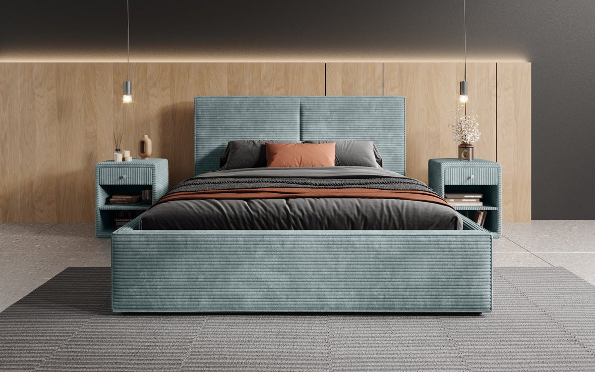 Designer upholstered bed Elara in corduroy with storage