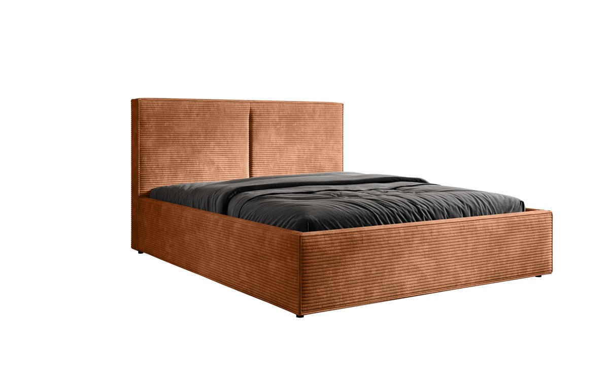 Designer upholstered bed Elara in corduroy with storage