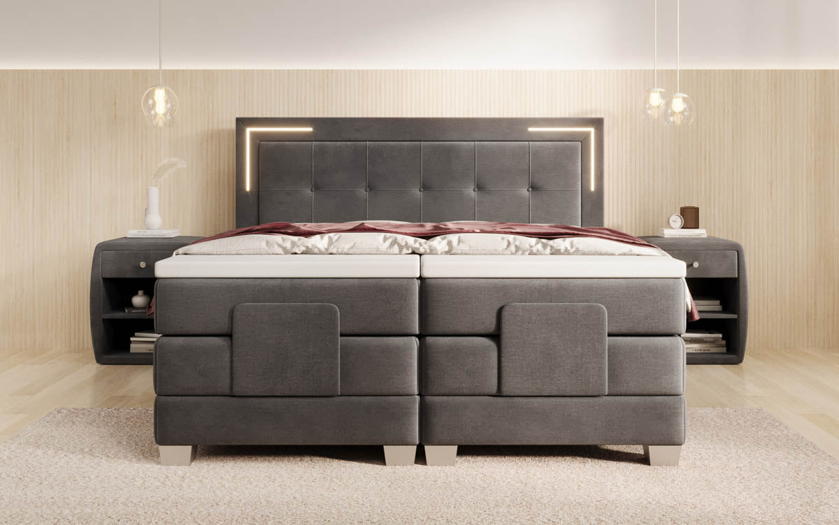 Noctis Velvet Electrically Adjustable Box Spring Bed with LED