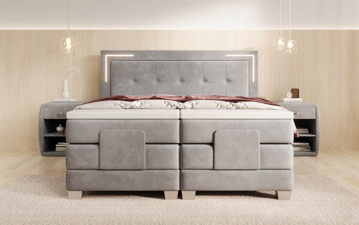 Noctis Velvet Electrically Adjustable Box Spring Bed with LED