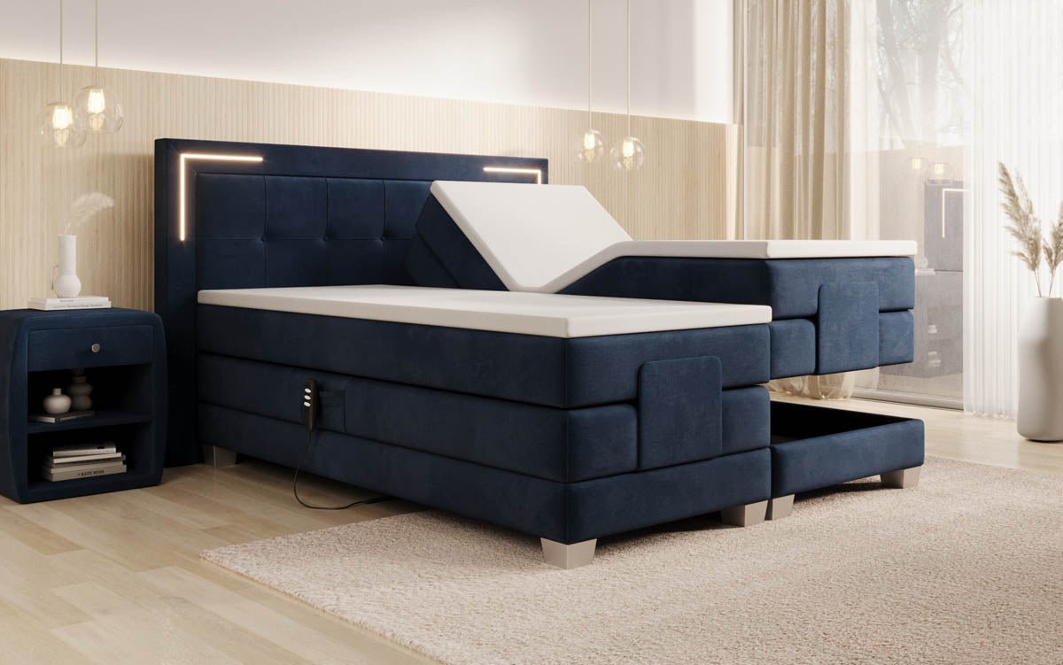 Noctis Velvet Electrically Adjustable Box Spring Bed with LED