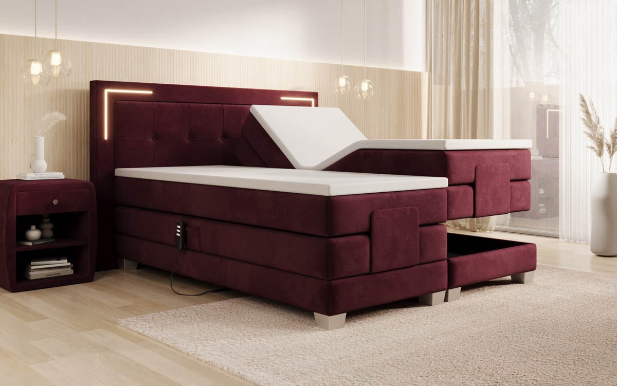 Noctis Velvet Electrically Adjustable Box Spring Bed with LED