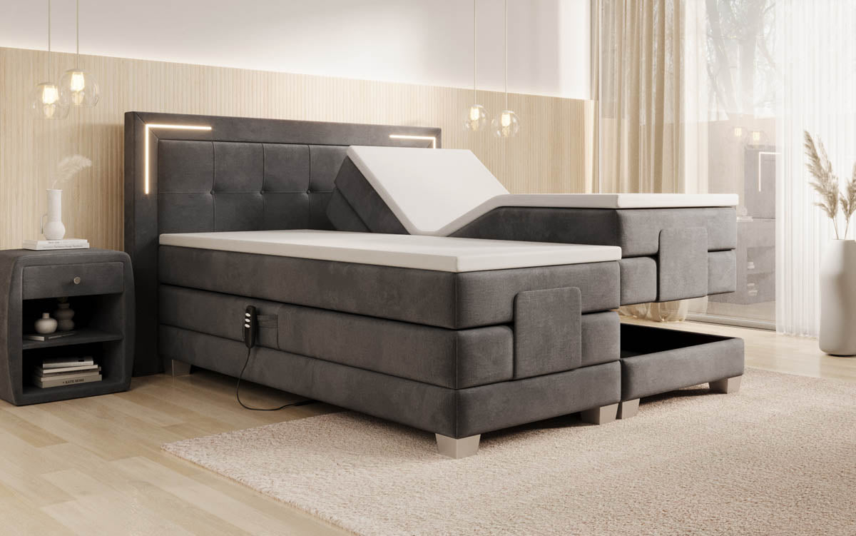 Noctis Velvet Electrically Adjustable Box Spring Bed with LED