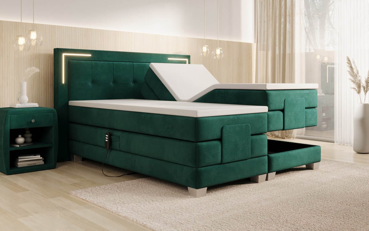 Noctis Velvet Electrically Adjustable Box Spring Bed with LED