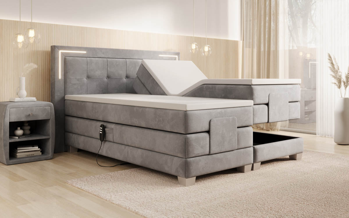 Noctis Velvet Electrically Adjustable Box Spring Bed with LED