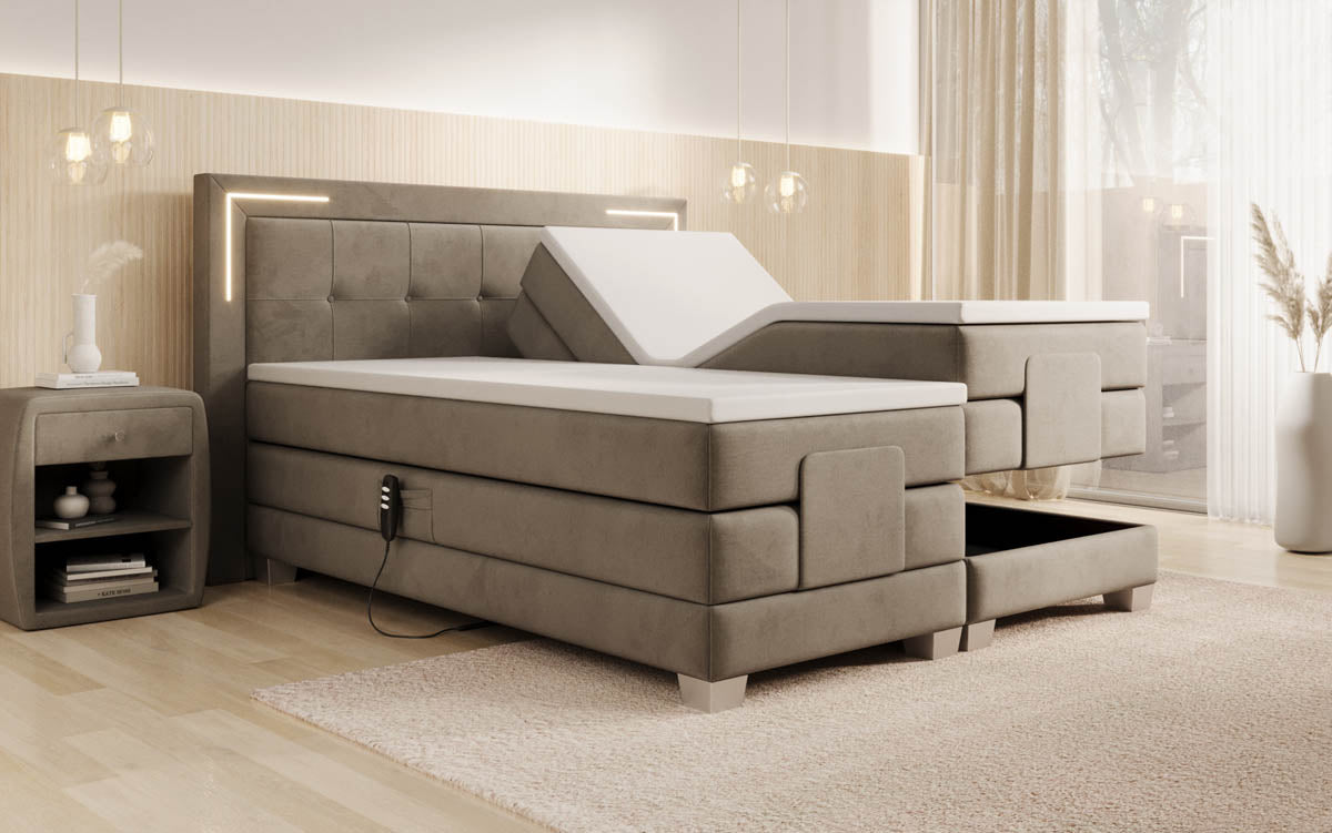 Noctis Velvet Electrically Adjustable Box Spring Bed with LED