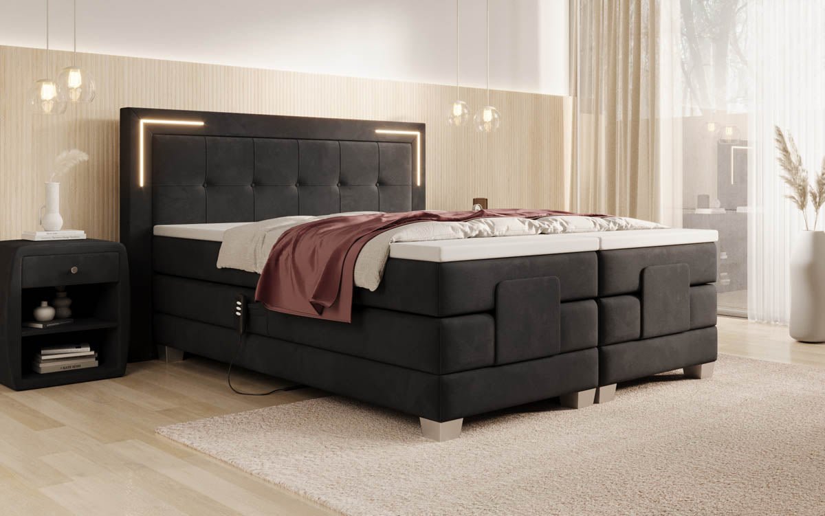 Noctis Velvet Electrically Adjustable Box Spring Bed with LED