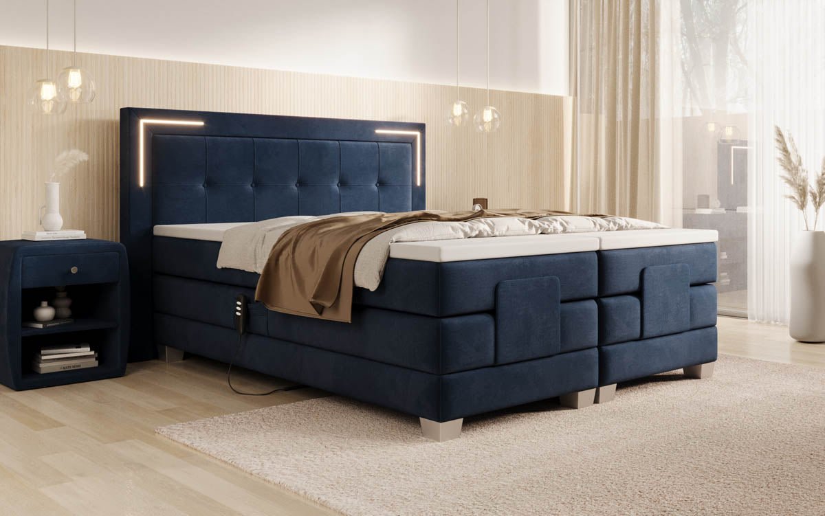 Noctis Velvet Electrically Adjustable Box Spring Bed with LED