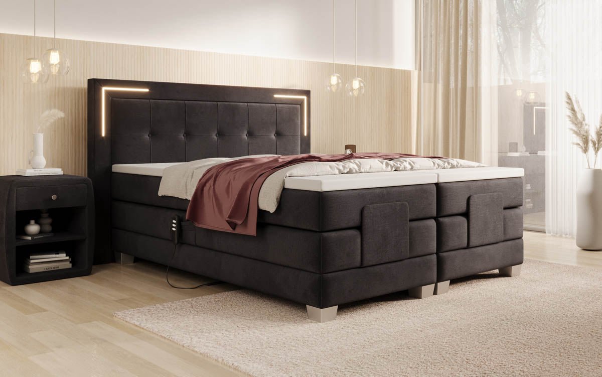Noctis Velvet Electrically Adjustable Box Spring Bed with LED