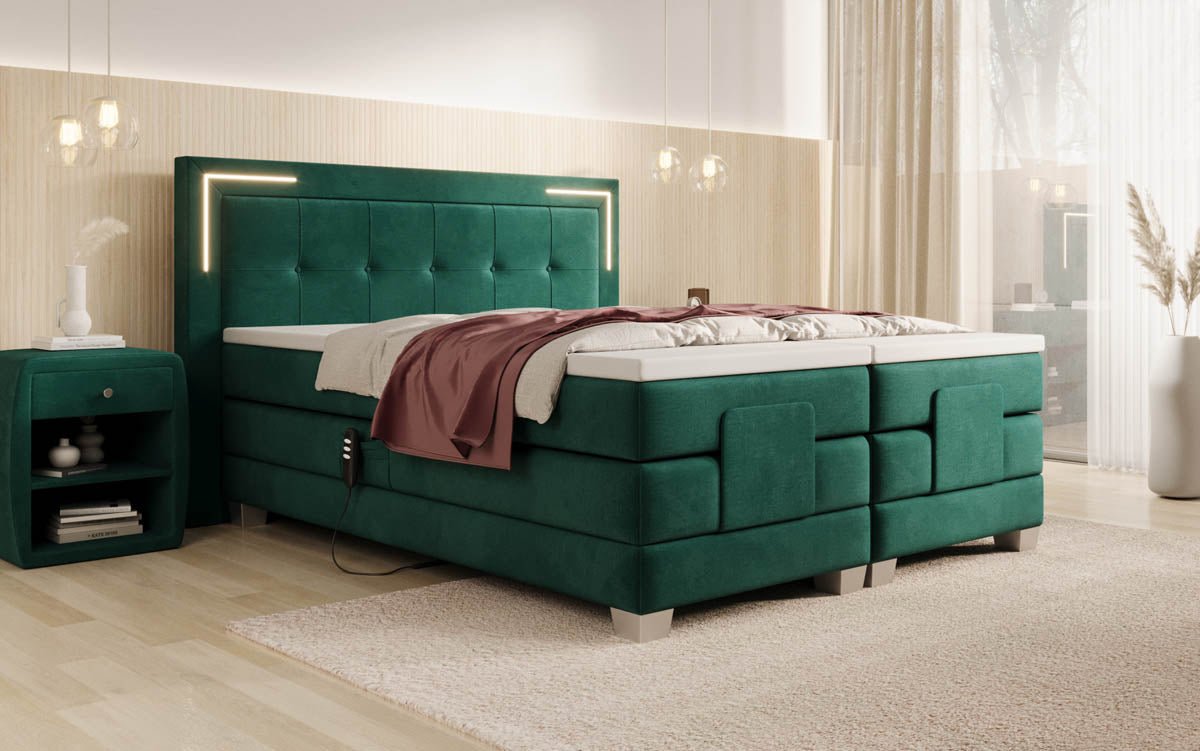 Noctis Velvet Electrically Adjustable Box Spring Bed with LED