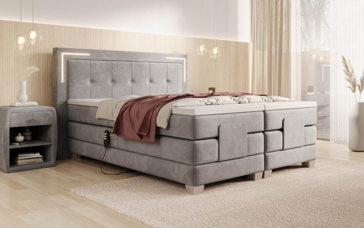 Noctis Velvet Electrically Adjustable Box Spring Bed with LED