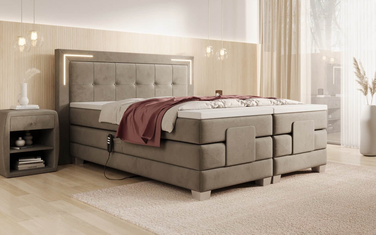 Noctis Velvet Electrically Adjustable Box Spring Bed with LED