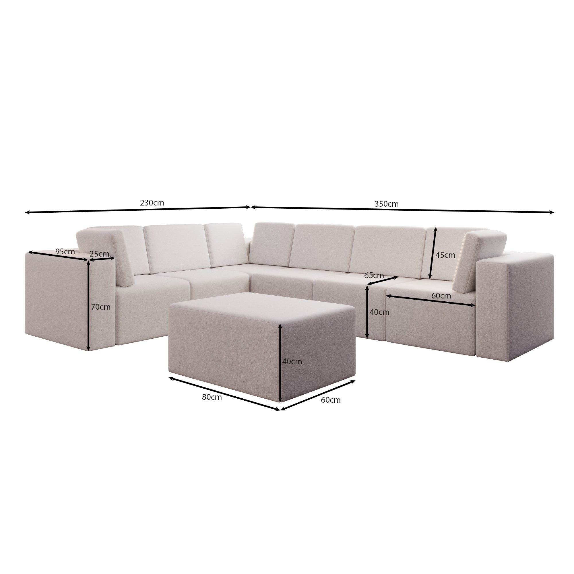 Modular Garden Sofa Eden L Maxi with Side Stool