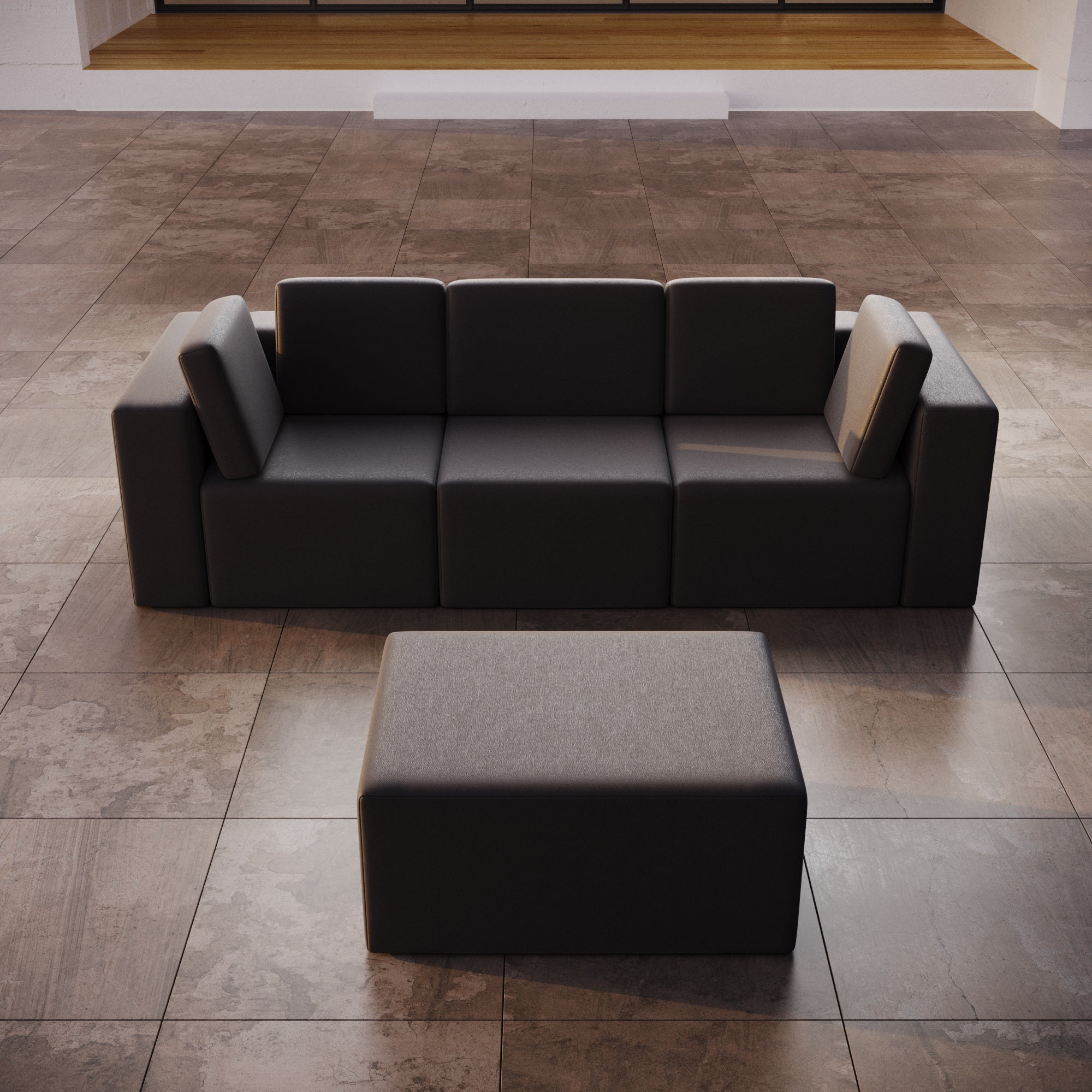 Modular 3-seater Eden garden sofa with side stool