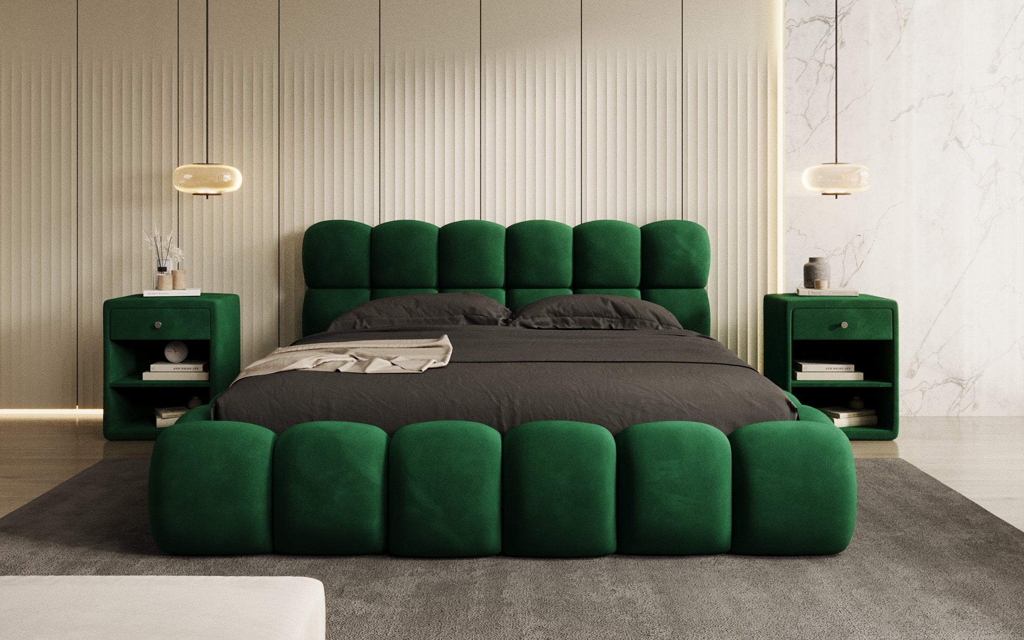 Designer upholstered bed Boston in velvet with storage