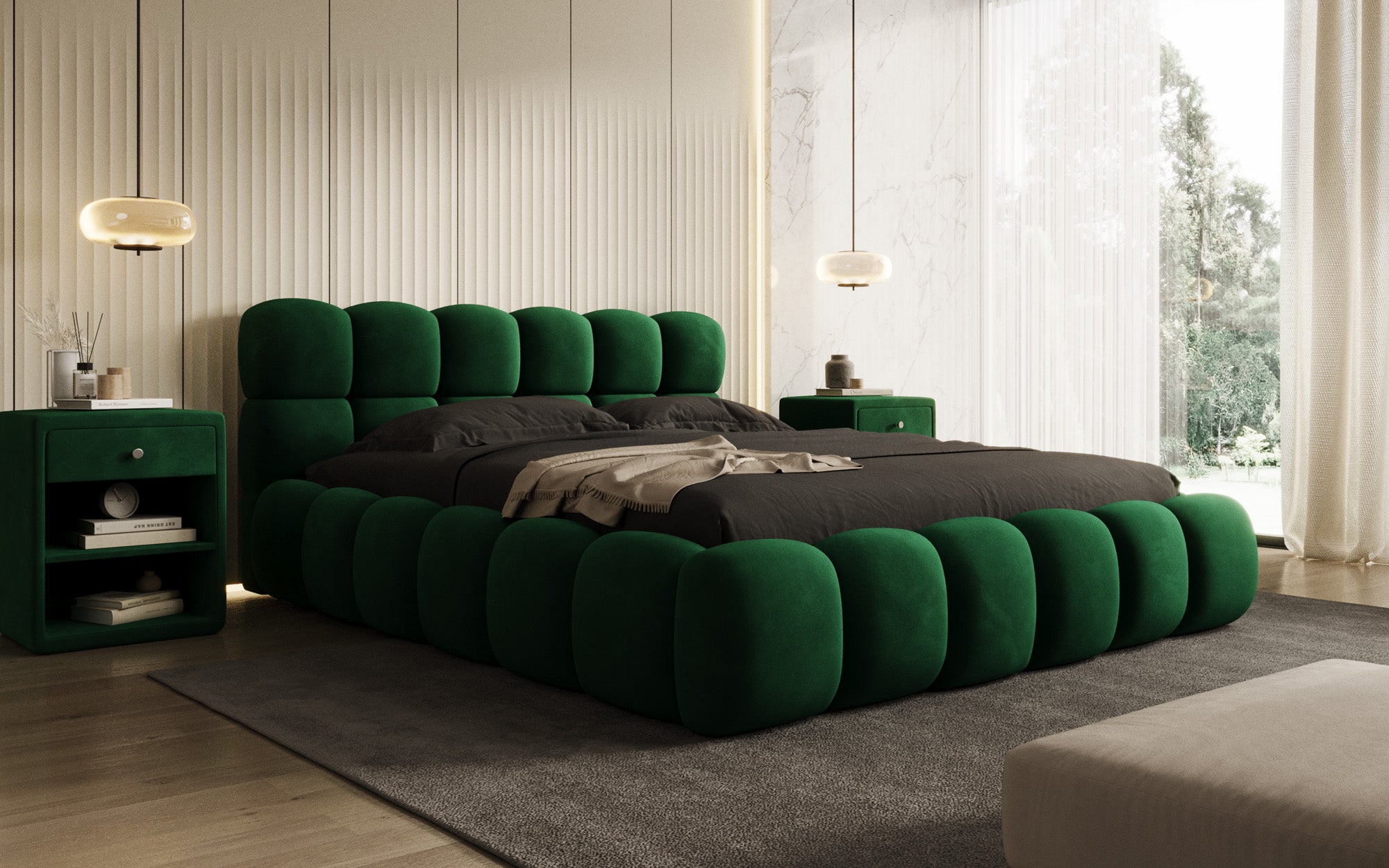 Designer upholstered bed Boston in velvet with storage