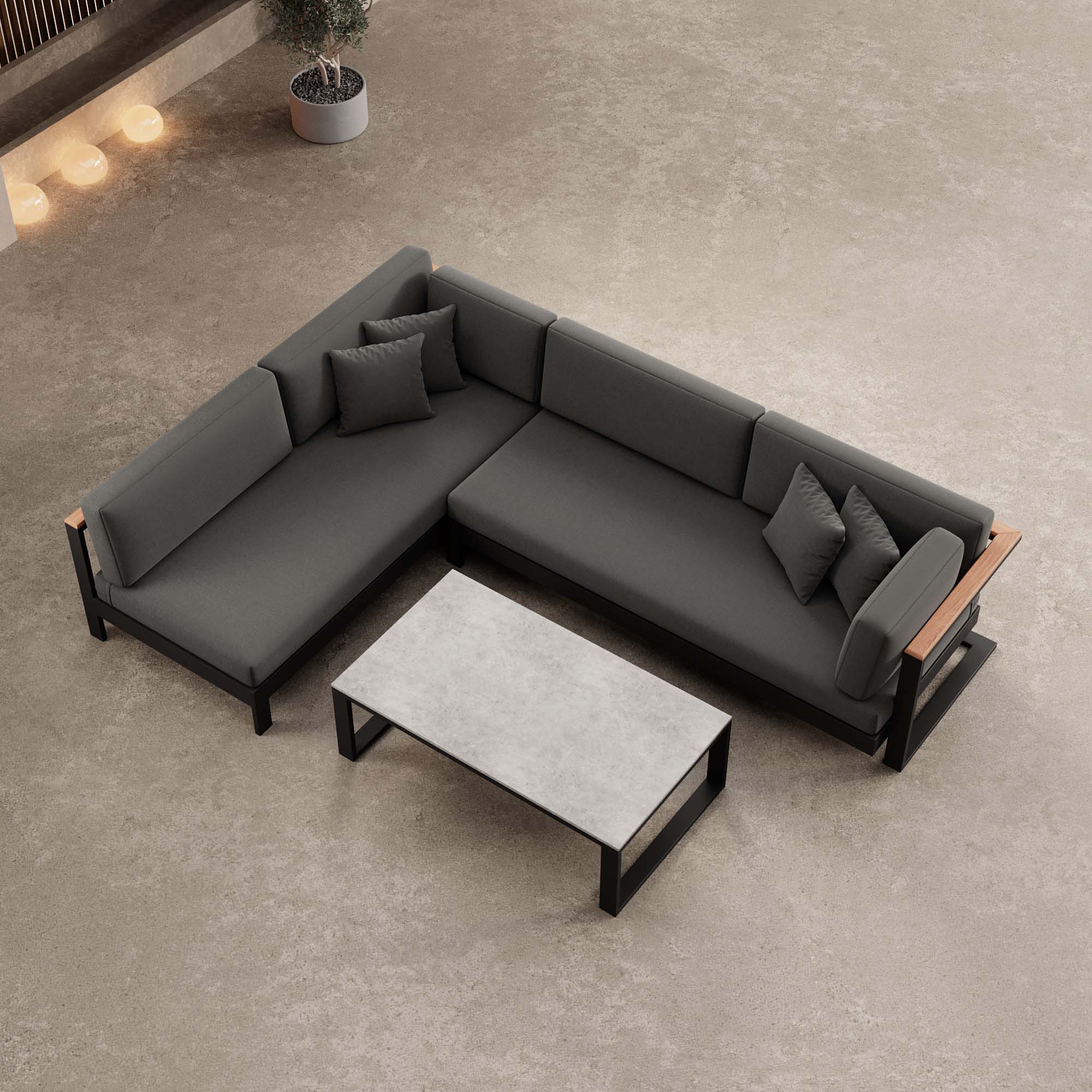 Vayla – Corner Lounge, Corner Sofa & Table in Black Aluminum | Aevora™ Collection