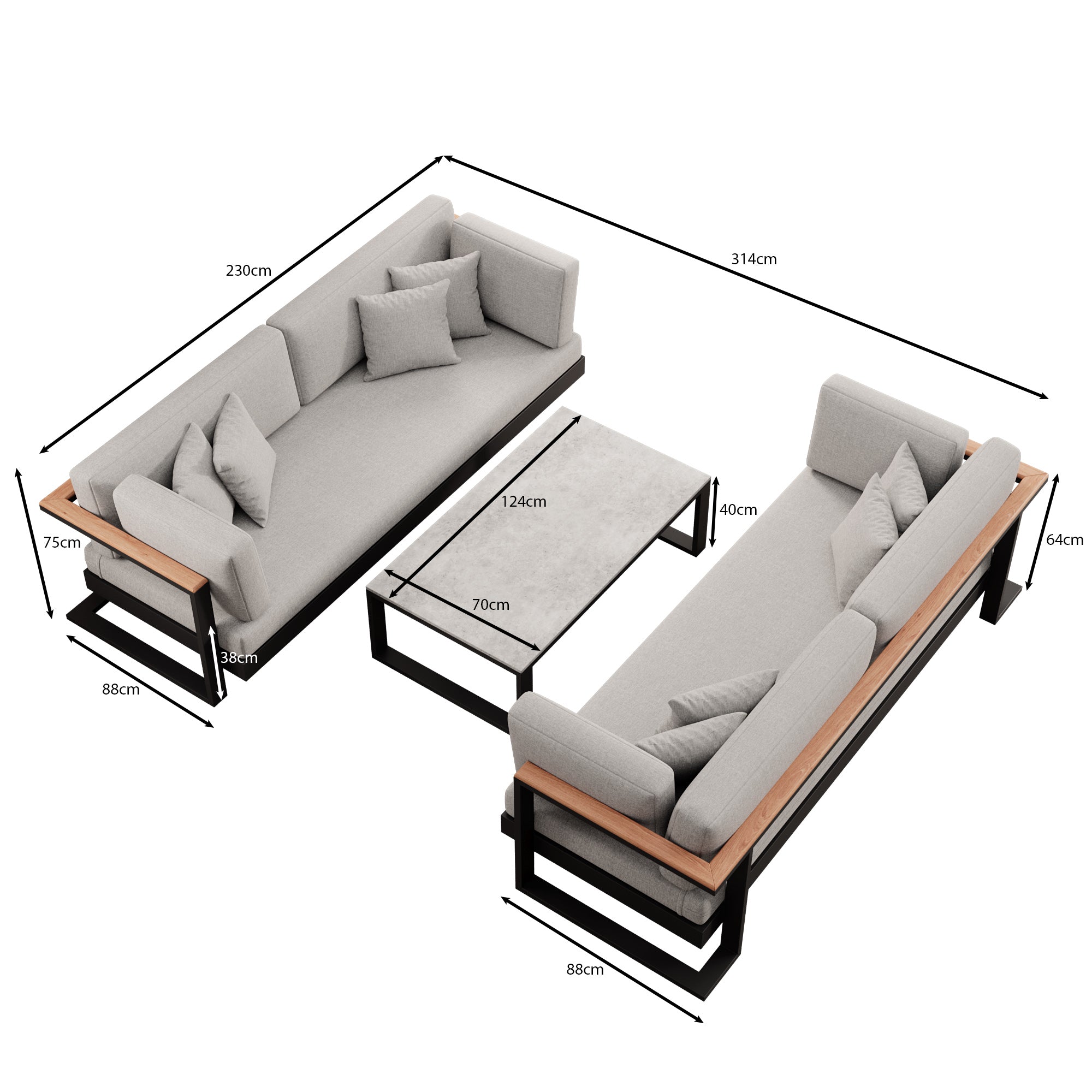 Vayla – 2 two-seaters & table made of black aluminum | Aevora™ Collection