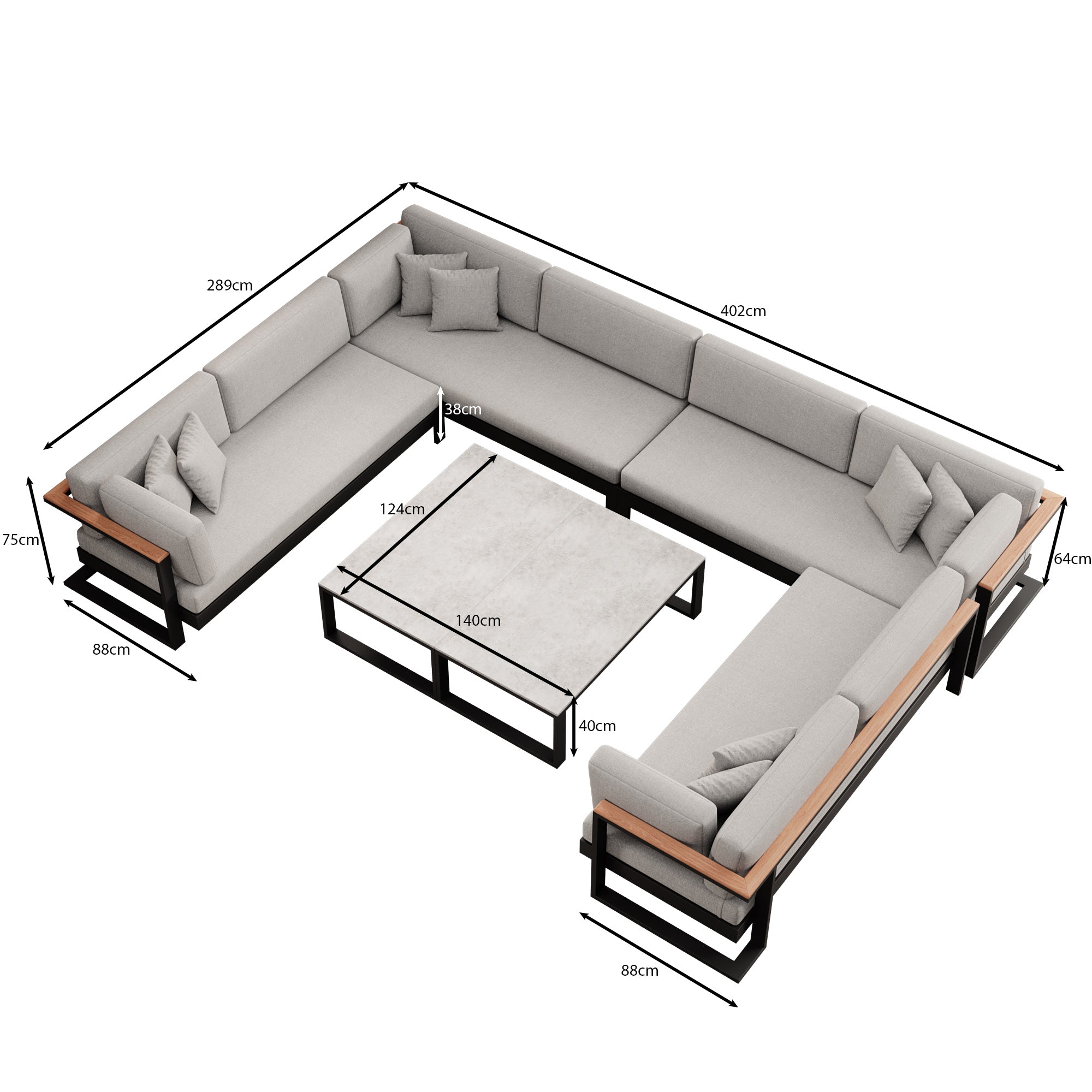 Vayla – U-shaped sectional sofa with a black aluminum table | Aevora™ Collection
