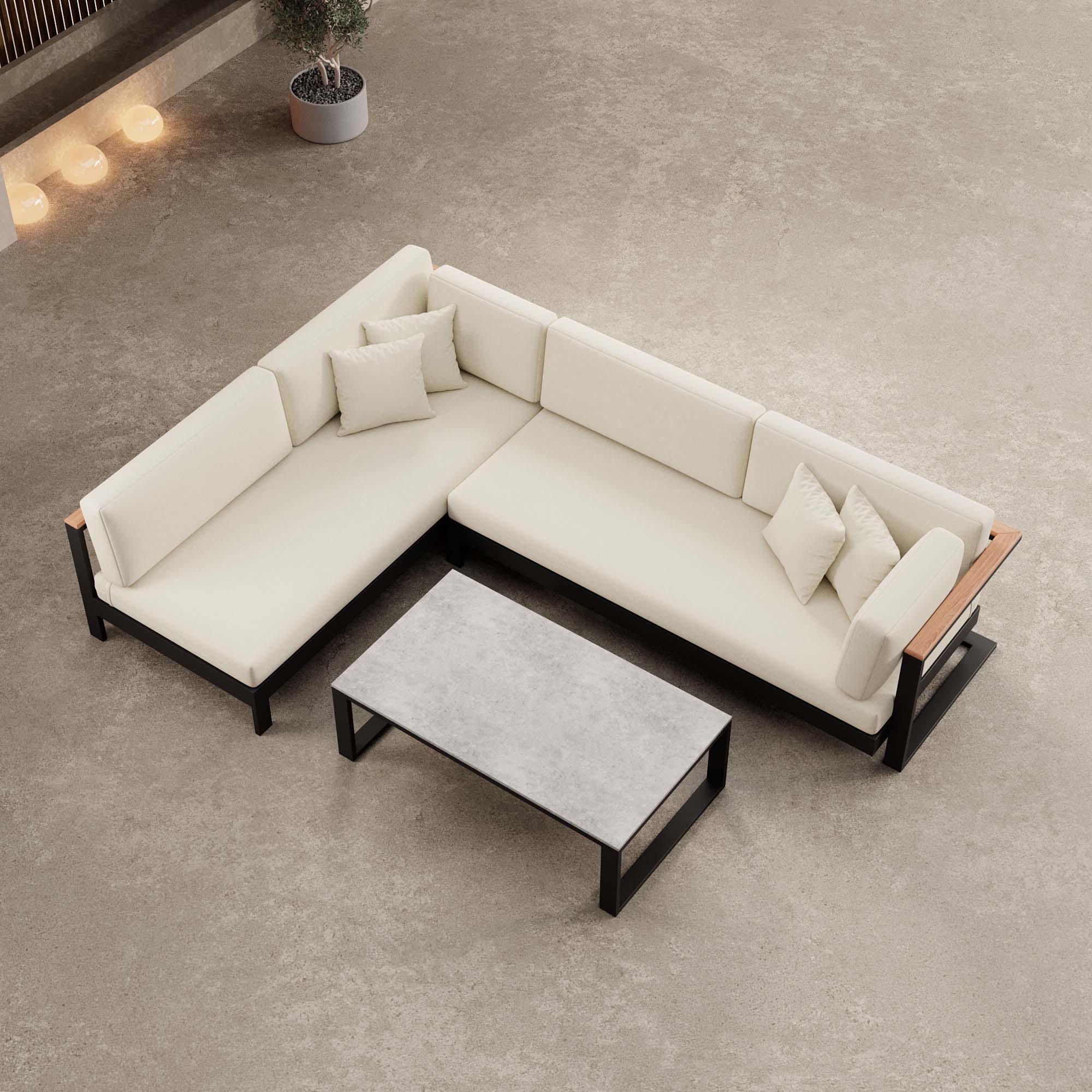 Vayla – Corner Lounge, Corner Sofa & Table in Black Aluminum | Aevora™ Collection