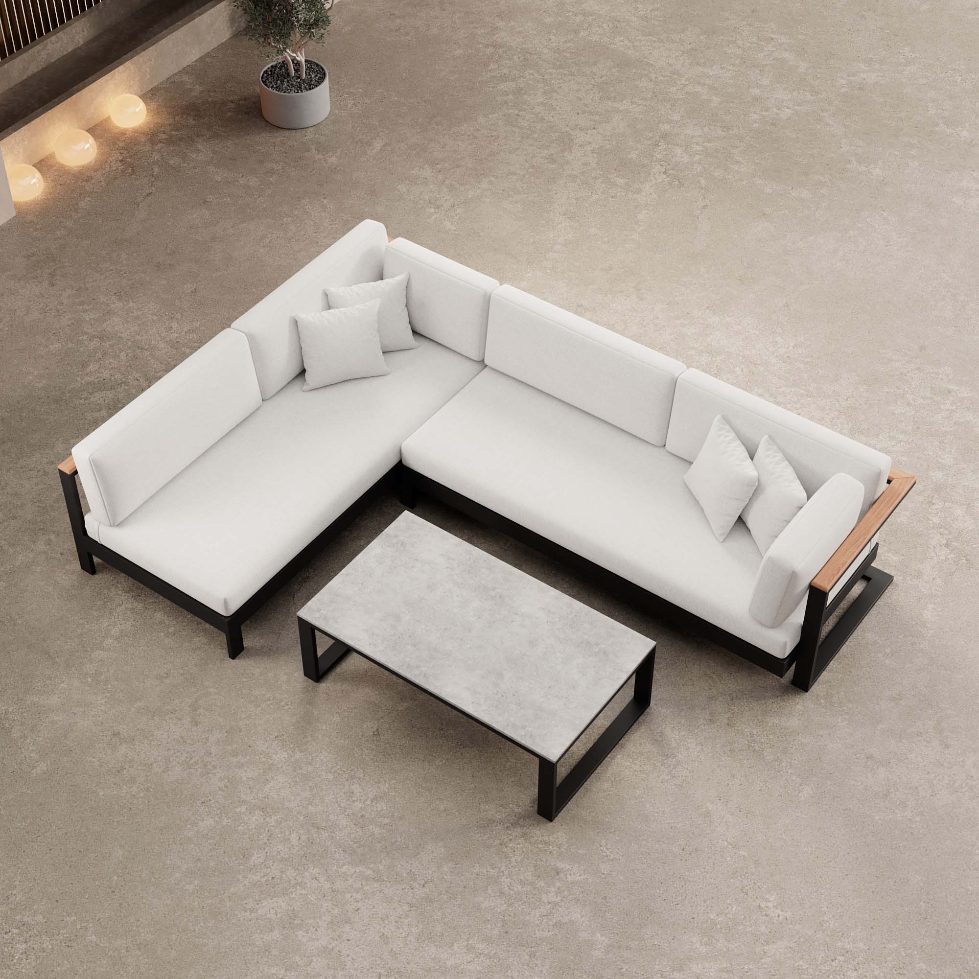 Vayla – Corner Lounge, Corner Sofa & Table in Black Aluminum | Aevora™ Collection