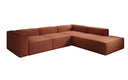 Designer corner sofa Lesley with long ottoman in textured fabric