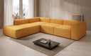 Designer corner sofa Lesley with long ottoman in textured fabric