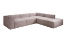 Designer corner sofa Lesley with long ottoman in textured fabric