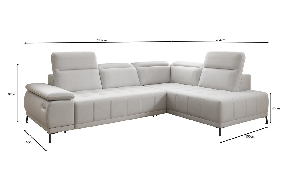 Designer L Sofa Lyra with electric sleeping function in genuine leather