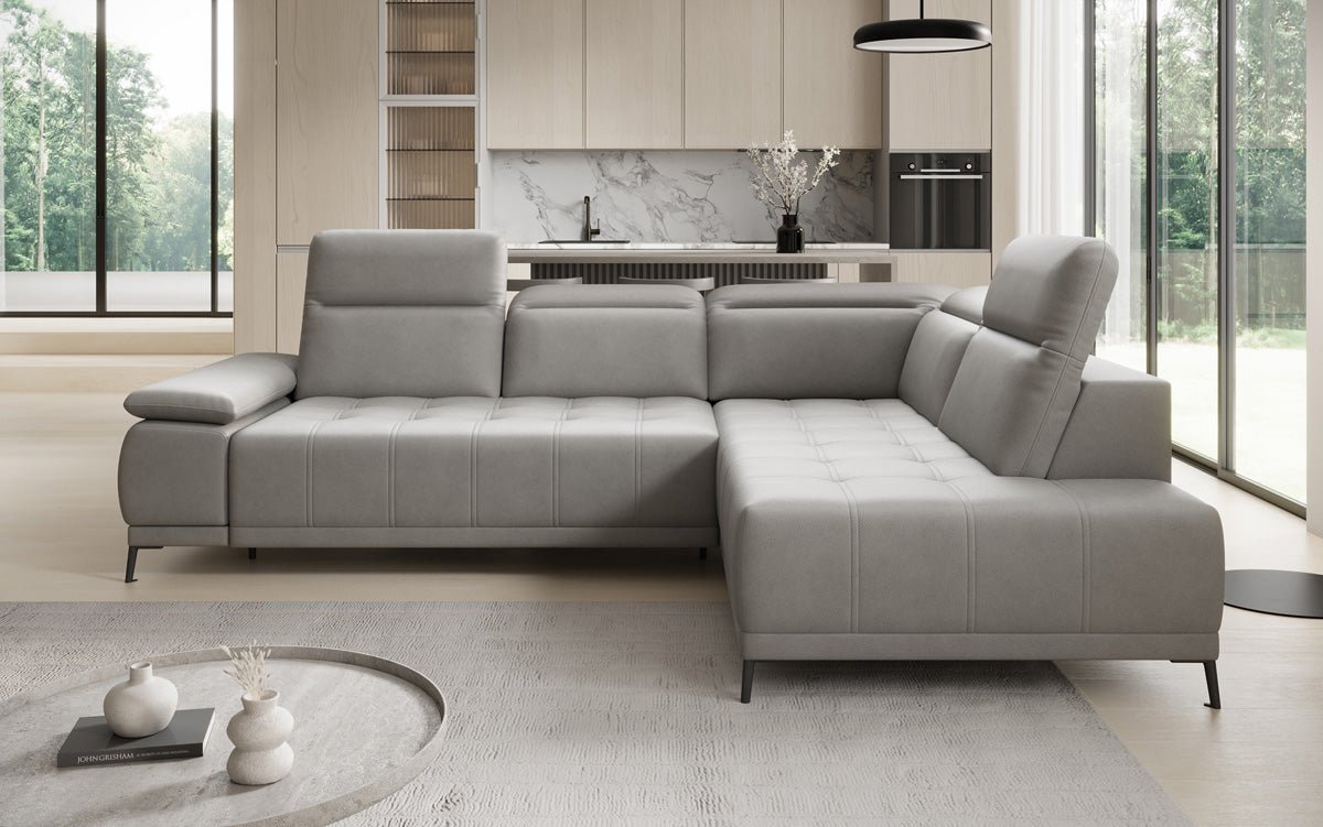 Designer L Sofa Lyra with electric sleeping function in genuine leather